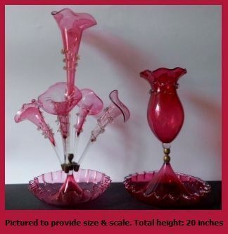 HALF PRICE REDUCTION... Magnificent English Victorian Antique 5 Trumpet Flute Crystal Cased Cranberry Glass Epergne. MINT CONDITION HALF PRICE REDUCTION... Magnificent English Victorian Antique 5 Trumpet Flute Crystal Cased Cranberry Glass Epergne. MINT CONDITION