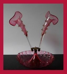 HALF PRICE REDUCTION... Magnificent English Victorian Antique 5 Trumpet Flute Crystal Cased Cranberry Glass Epergne. MINT CONDITION HALF PRICE REDUCTION... Magnificent English Victorian Antique 5 Trumpet Flute Crystal Cased Cranberry Glass Epergne. MINT CONDITION
