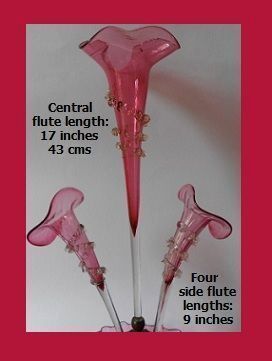 HALF PRICE REDUCTION... Magnificent English Victorian Antique 5 Trumpet Flute Crystal Cased Cranberry Glass Epergne. MINT CONDITION HALF PRICE REDUCTION... Magnificent English Victorian Antique 5 Trumpet Flute Crystal Cased Cranberry Glass Epergne. MINT CONDITION