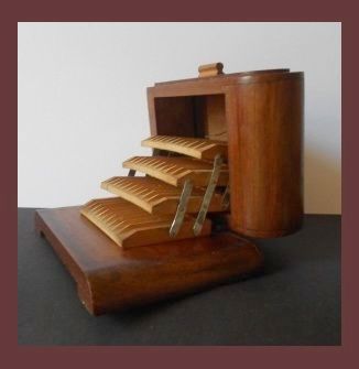 Handsome Handmade English Art Deco Large Wooden Cigar Cigarette Case with four Concealed Internal Shelves. Handsome Handmade English Art Deco Large Wooden Cigar Cigarette Case with four Concealed Internal Shelves.
