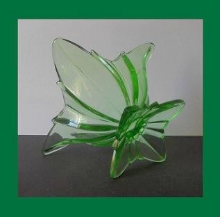 Amazing 1930s Czechoslovakian Art Deco LARGE 2 piece Depression Glass Flower Set Vase by Rosice. Amazing 1930s Czechoslovakian Art Deco LARGE 2 piece Depression Glass Flower Set Vase by Rosice.