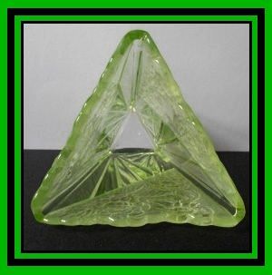 1930s English Art Deco Chrysanthemum pattern Uranium Green Glass Vase by Sowerby. 1930s English Art Deco Chrysanthemum pattern Uranium Green Glass Vase by Sowerby.