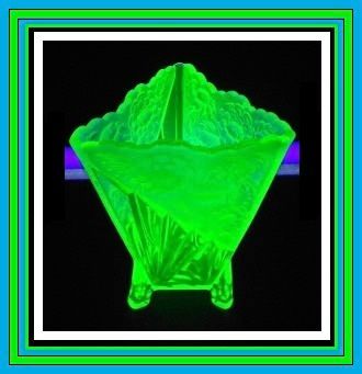 1930s English Art Deco Chrysanthemum pattern Uranium Green Glass Vase by Sowerby. 1930s English Art Deco Chrysanthemum pattern Uranium Green Glass Vase by Sowerby.