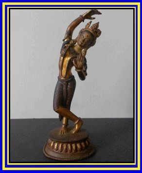 Mid c20th Gilded & Hand Painted Nepalese Bronze Dancing Girl Figurine Depicting Tara. Mid c20th Gilded & Hand Painted Nepalese Bronze Dancing Girl Figurine Depicting Tara.