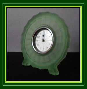* SALE PRICE * Bamboo Pattern Uranium Glass Art Deco Clock by Bagley, England Exceptionally rare. * SALE PRICE * Bamboo Pattern Uranium Glass Art Deco Clock by Bagley, England Exceptionally rare.