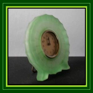 * SALE PRICE * Bamboo Pattern Uranium Glass Art Deco Clock by Bagley, England Exceptionally rare. * SALE PRICE * Bamboo Pattern Uranium Glass Art Deco Clock by Bagley, England Exceptionally rare.