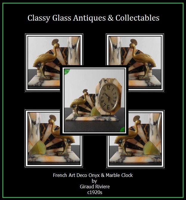 Stunning French Art Deco Onyx & Marble Clock by Giraud Riviere circa 1920s Stunning French Art Deco Onyx & Marble Clock by Giraud Riviere circa 1920s