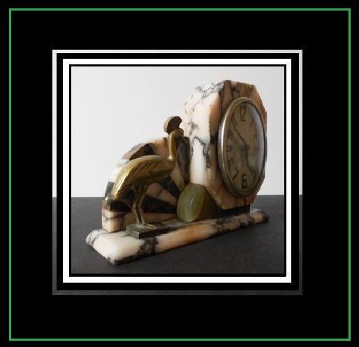Stunning French Art Deco Onyx & Marble Clock by Giraud Riviere circa 1920s Stunning French Art Deco Onyx & Marble Clock by Giraud Riviere circa 1920s