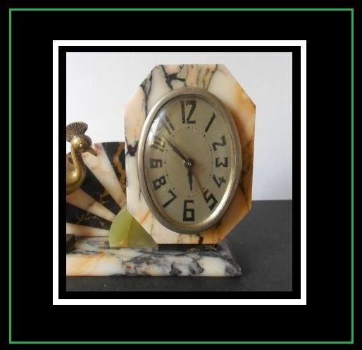Stunning French Art Deco Onyx & Marble Clock by Giraud Riviere circa 1920s Stunning French Art Deco Onyx & Marble Clock by Giraud Riviere circa 1920s