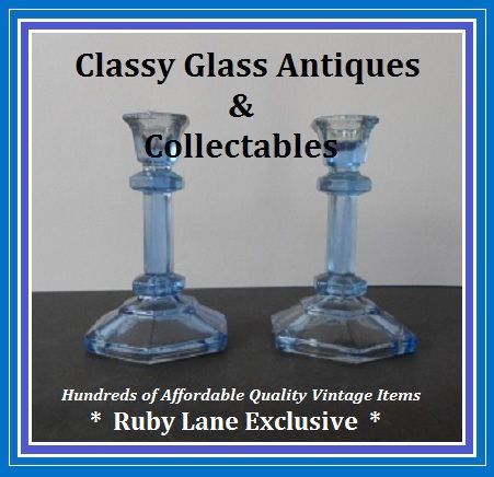 Continental European 1930s Art Deco Blue Depression Glass Candlesticks. Continental European 1930s Art Deco Blue Depression Glass Candlesticks.