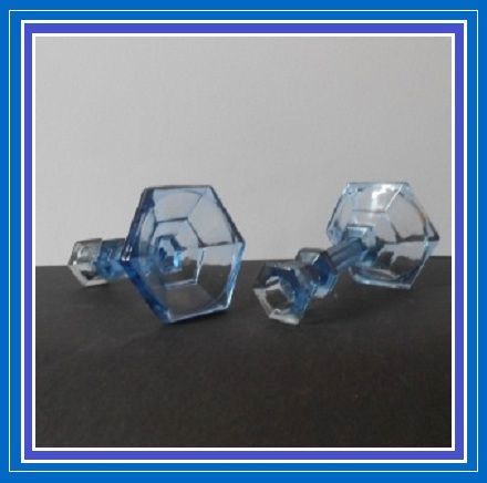Continental European 1930s Art Deco Blue Depression Glass Candlesticks. Continental European 1930s Art Deco Blue Depression Glass Candlesticks.
