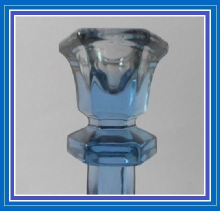 Continental European 1930s Art Deco Blue Depression Glass Candlesticks. Continental European 1930s Art Deco Blue Depression Glass Candlesticks.