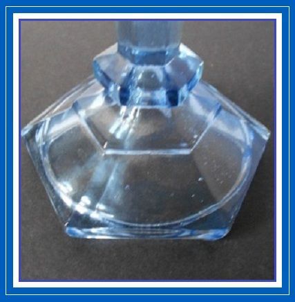 Continental European 1930s Art Deco Blue Depression Glass Candlesticks. Continental European 1930s Art Deco Blue Depression Glass Candlesticks.