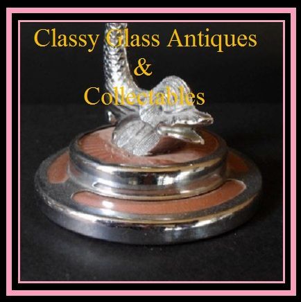 1930s English Art Deco Bagley Glass Dish Comport With Chromium Metal Dolphin Stem & Guilloche Enamel Base 1930s English Art Deco Bagley Glass Dish Comport With Chromium Metal Dolphin Stem & Guilloche Enamel Base
