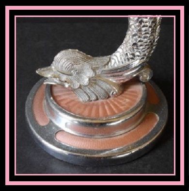 1930s English Art Deco Bagley Glass Dish Comport With Chromium Metal Dolphin Stem & Guilloche Enamel Base 1930s English Art Deco Bagley Glass Dish Comport With Chromium Metal Dolphin Stem & Guilloche Enamel Base
