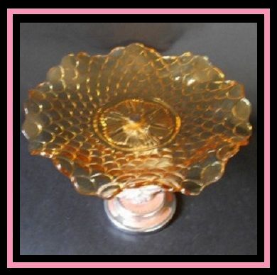 1930s English Art Deco Bagley Glass Dish Comport With Chromium Metal Dolphin Stem & Guilloche Enamel Base 1930s English Art Deco Bagley Glass Dish Comport With Chromium Metal Dolphin Stem & Guilloche Enamel Base