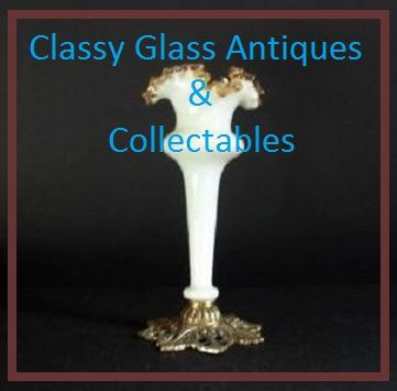 Victorian Style White Opal Glass & Amber Frilled Vase with Metal Mount. Victorian Style White Opal Glass & Amber Frilled Vase with Metal Mount.