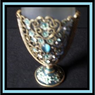 Vintage Perfume Bottle with Jewelled & Filigree Metal & Enamel Mount Vintage Perfume Bottle with Jewelled & Filigree Metal & Enamel Mount