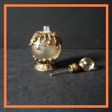 Vintage Perfume Bottle with Jewels & Metal Filigree Mount Vintage Perfume Bottle with Jewels & Metal Filigree Mount