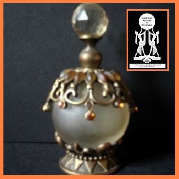 Vintage Perfume Bottle with Jewels & Metal Filigree Mount Vintage Perfume Bottle with Jewels & Metal Filigree Mount