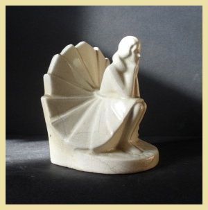 1920s Art Deco Crackle Glaze Flapper Girl Sculpture attributed to Jean Fontinelle 1920s Art Deco Crackle Glaze Flapper Girl Sculpture attributed to Jean Fontinelle