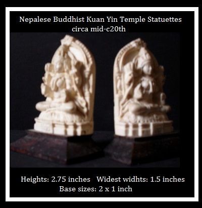 Vintage Pair of Nepalese Asian Buddhist Kuan Yin Temple Effigy / Statuettes. Mid c20th Vintage Pair of Nepalese Asian Buddhist Kuan Yin Temple Effigy / Statuettes. Mid c20th
