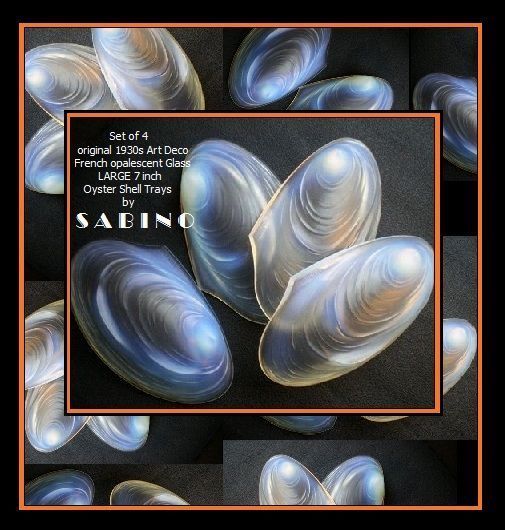 Set of 4 Original 1930s French Art Deco Opalescent Glass LARGE 7" Oyster Shell Trays by Sabino Set of 4 Original 1930s French Art Deco Opalescent Glass LARGE 7" Oyster Shell Trays by Sabino