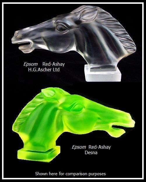 Sensational Red-Ashay / Hoffman Designed Uranium Green Glass Car Hood Mascot 'Epsom' pattern by Desna Sensational Red-Ashay / Hoffman Designed Uranium Green Glass Car Hood Mascot 'Epsom' pattern by Desna
