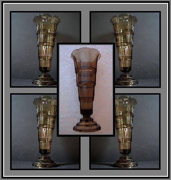 Smoked Amber Tint Glass 1930s Art Deco 'Skyscraper' Vase by Val Saint Lambert - LUXVAL Scailmont, Belgium. Smoked Amber Tint Glass 1930s Art Deco 'Skyscraper' Vase by Val Saint Lambert - LUXVAL Scailmont, Belgium.