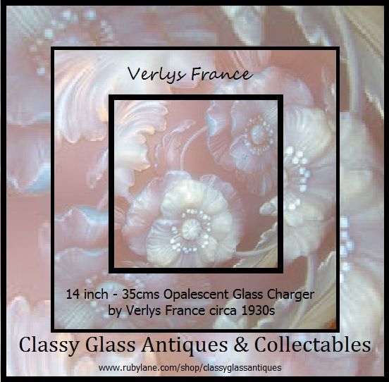 HUGE 14" Diameter1930s French Art Deco Opalescent Glass 'Les Pavots' Charger Bowl by Verlys HUGE 14" Diameter1930s French Art Deco Opalescent Glass 'Les Pavots' Charger Bowl by Verlys