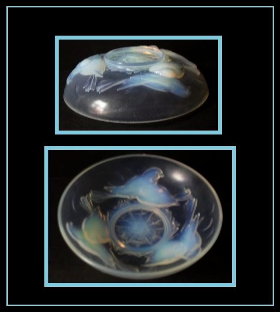 Beautiful 1930s French Art Deco opalescent glass bowl by Ezan. Signed Beautiful 1930s French Art Deco opalescent glass bowl by Ezan. Signed