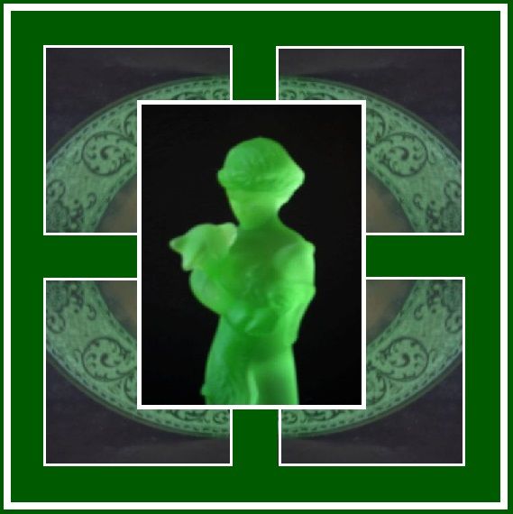 Two Kids pattern Uranium Glass Center Piece Display Set by Cambridge Glass Company USA Two Kids pattern Uranium Glass Center Piece Display Set by Cambridge Glass Company USA
