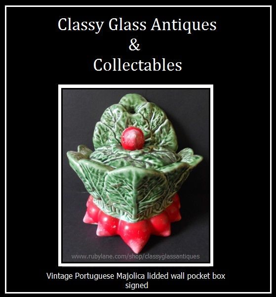 Vintage Portuguese Majolica lidded wall pocket box Vintage Portuguese Majolica lidded wall pocket box