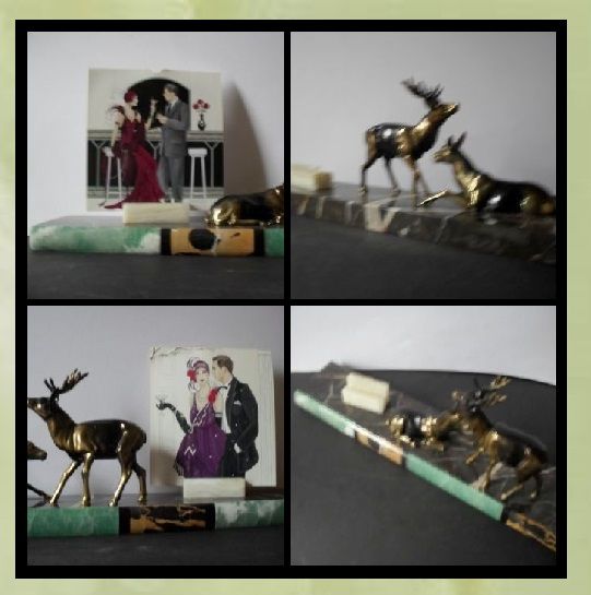 c20th French Art Deco 23 inch Marble Picture Photo Frame with Stag & Hind Metal Mounts. c20th French Art Deco 23 inch Marble Picture Photo Frame with Stag & Hind Metal Mounts.