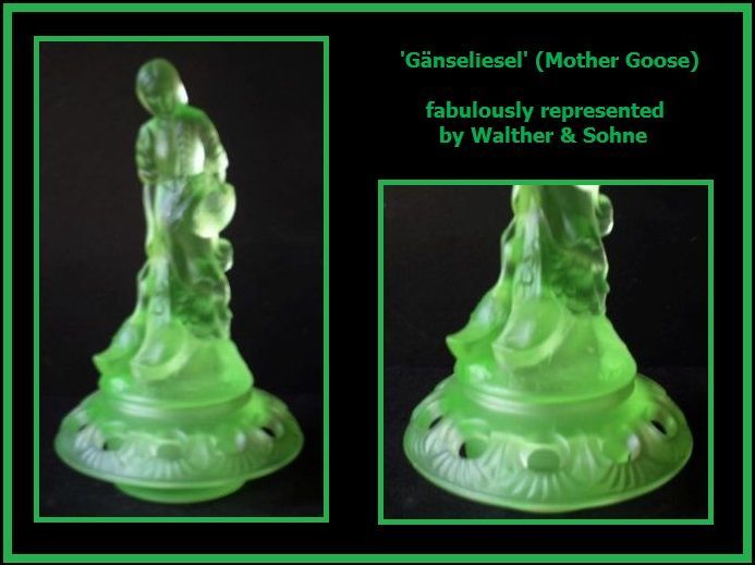 German Art Deco Press Moulded Uranium Glass 3 Part Center Piece Display Set by Walther & Sohne. Gänseliesel & Belvedere Pattern. German Art Deco Press Moulded Uranium Glass 3 Part Center Piece Display Set by Walther & Sohne. Gänseliesel & Belvedere Pattern.