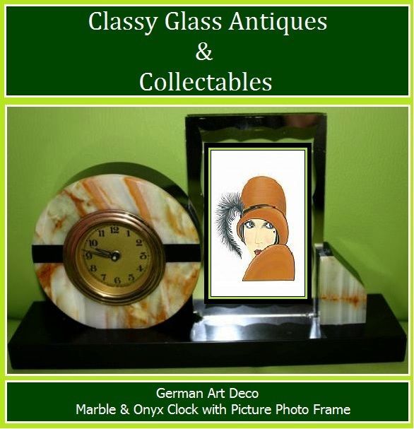 German Art Deco Belgian Marble & Black Onyx Clock with Picture Photo Frame Mount. Fully working with key German Art Deco Belgian Marble & Black Onyx Clock with Picture Photo Frame Mount. Fully working with key