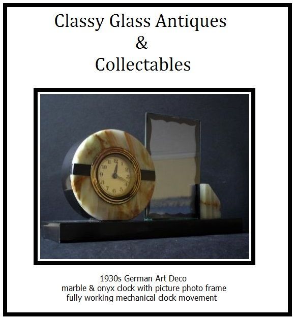 German Art Deco Belgian Marble & Black Onyx Clock with Picture Photo Frame Mount. Fully working with key German Art Deco Belgian Marble & Black Onyx Clock with Picture Photo Frame Mount. Fully working with key