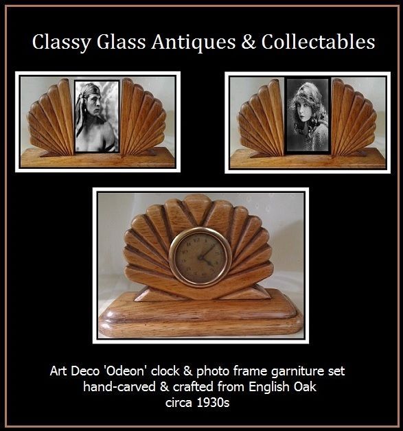 3 Piece Solid English Oak Art Deco Mantel Clock & Picture Frame Garniture Set 3 Piece Solid English Oak Art Deco Mantel Clock & Picture Frame Garniture Set