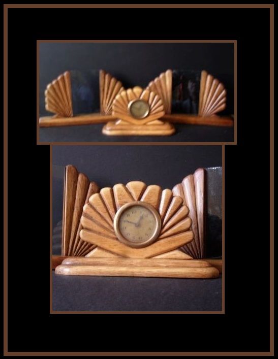 3 Piece Solid English Oak Art Deco Mantel Clock & Picture Frame Garniture Set 3 Piece Solid English Oak Art Deco Mantel Clock & Picture Frame Garniture Set