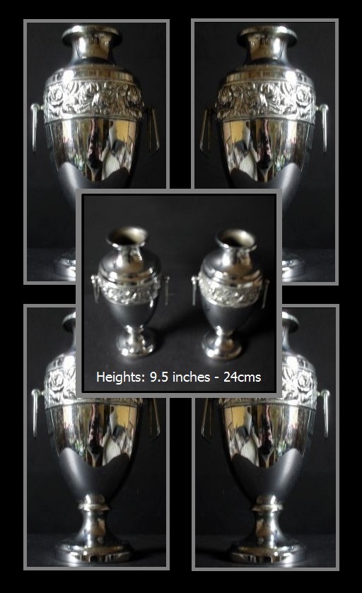 Large & highly stylish pair of English Art Deco chrome metal vases Large & highly stylish pair of English Art Deco chrome metal vases