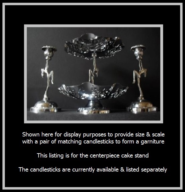 1930s English Art Deco 2 tier chrome metal dancing lady center piece comport – cake stand 1930s English Art Deco 2 tier chrome metal dancing lady center piece comport – cake stand
