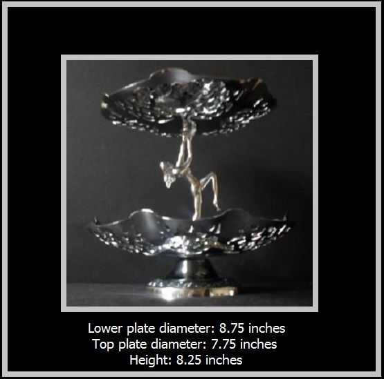 1930s English Art Deco 2 tier chrome metal dancing lady center piece comport – cake stand 1930s English Art Deco 2 tier chrome metal dancing lady center piece comport – cake stand