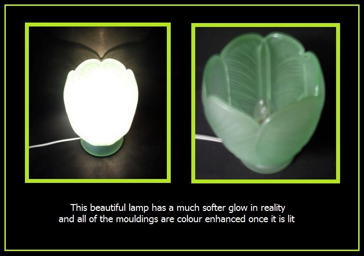 Mint Condition – 1930s English Art Deco press moulded glass lamp by Bagley – Tulip pattern No.3025 Mint Condition – 1930s English Art Deco press moulded glass lamp by Bagley – Tulip pattern No.3025