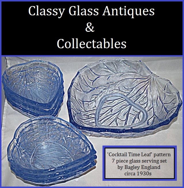 7 Piece English Art Deco Crystaltynt Glass Serving Set by Bagley 7 Piece English Art Deco Crystaltynt Glass Serving Set by Bagley