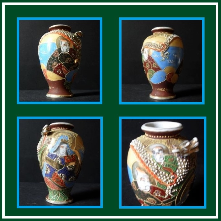 Japanese Moriage Satsuma Vase with Samurai & Dragon Japanese Moriage Satsuma Vase with Samurai & Dragon