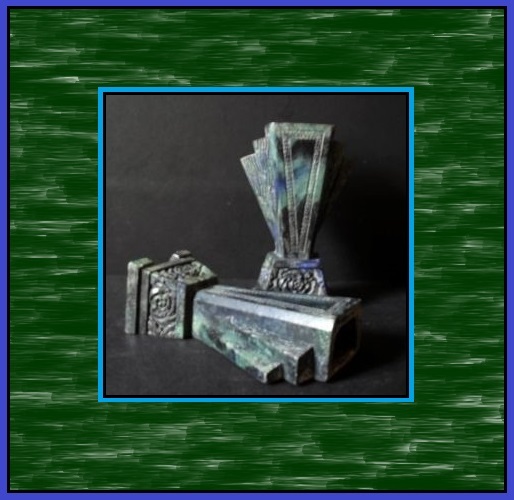 Pair of 1930's French Art Deco Marbrolithe Mantle Vases / Bookends. Maker Marked Originals Pair of 1930's French Art Deco Marbrolithe Mantle Vases / Bookends. Maker Marked Originals