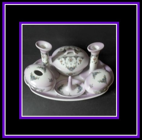 *SALE PRICE* Gibson Pottery 7 Piece Trinket Vanity Boudoir Set Burslem Staffordshire England 1940s *SALE PRICE* Gibson Pottery 7 Piece Trinket Vanity Boudoir Set Burslem Staffordshire England 1940s