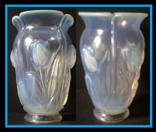 1930s Czechoslovakian Large Opalescent Glass Art Deco Vase by Barolac 1930s Czechoslovakian Large Opalescent Glass Art Deco Vase by Barolac