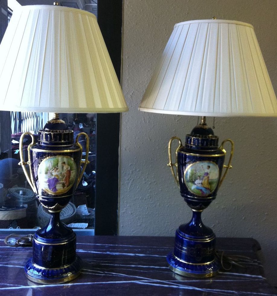 Pair Porcelain Lamps, Royal Vienna, 19th C Pair Porcelain Lamps, Royal Vienna, 19th C