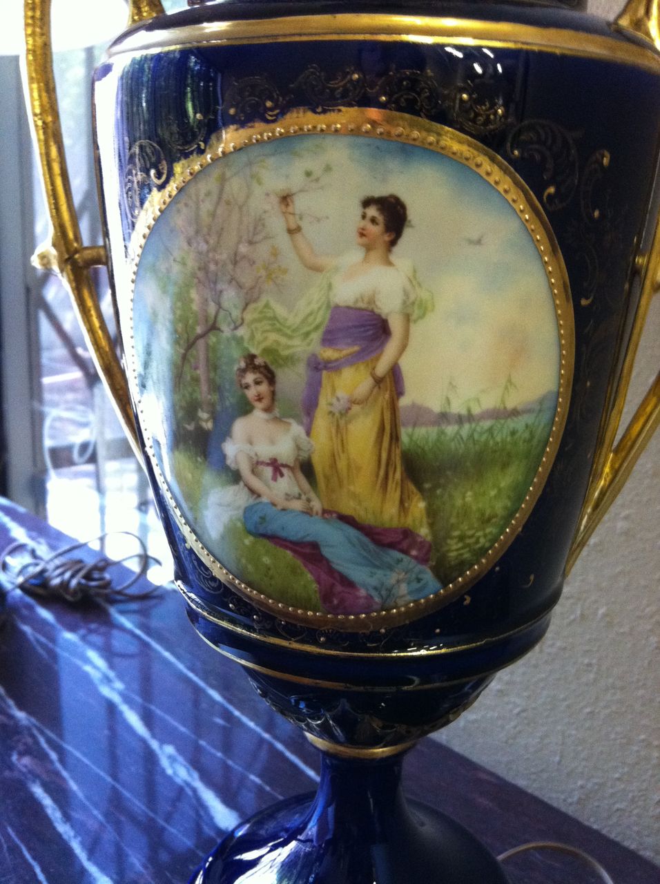Pair Porcelain Lamps, Royal Vienna, 19th C Pair Porcelain Lamps, Royal Vienna, 19th C